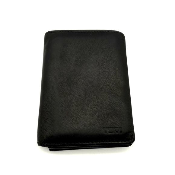Tumi Black Leather Mini Bi-Fold Card Holder Wallet with ID Slot - Picture 1 of 9